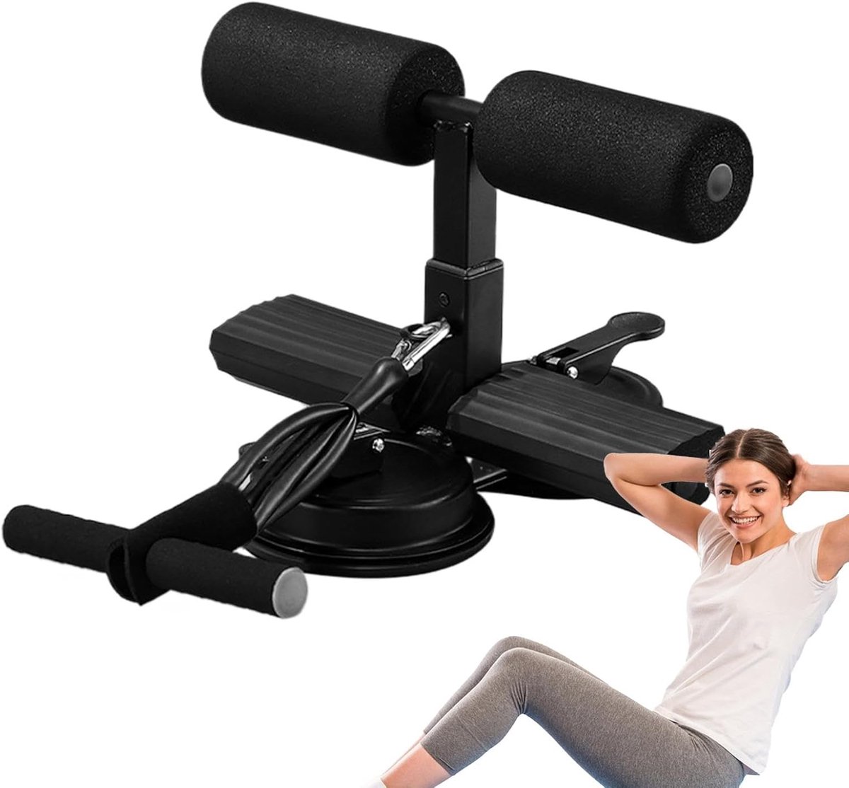 Sit Up Baar - Core Trainer - Kracht Training - Drie Zuignappen - Compact Ontwerp - Zwart