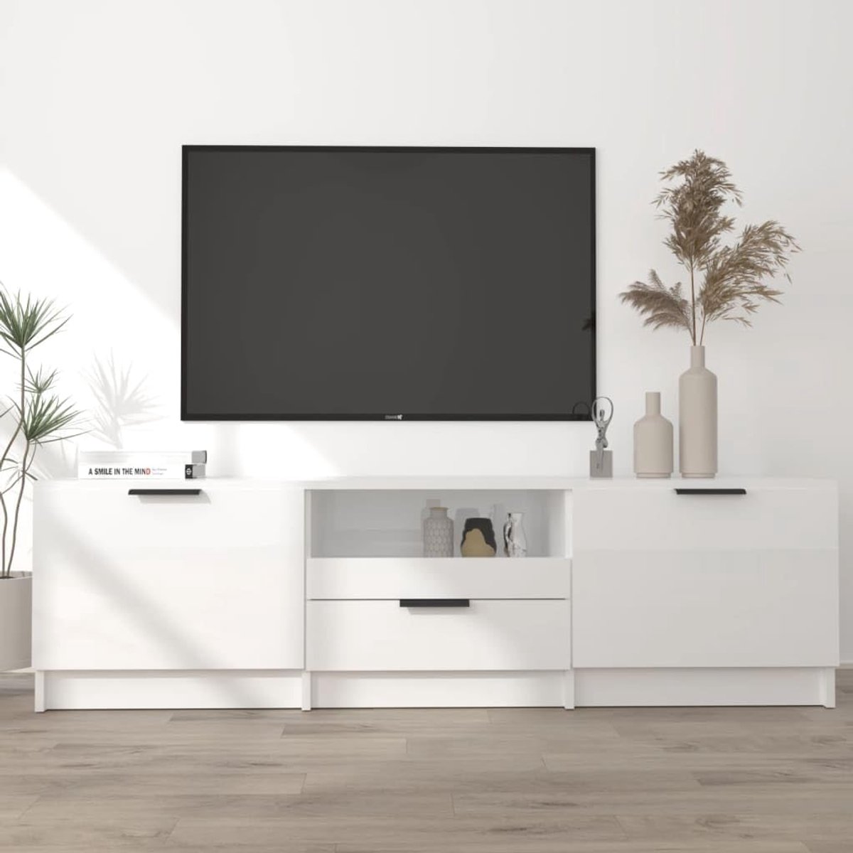 TV Kast - Media Meubel - Opbergen Entertainment - Hoogglans Afwerking - 140x35x40 cm - Wit