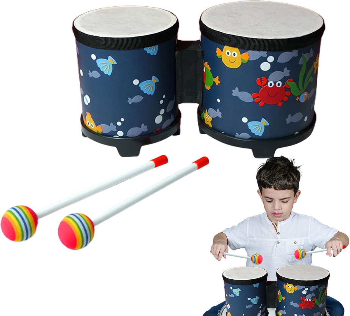 Bongo Drum - Kinderinstrument - Muziek Leren - Veilig Ontwerp - 31 x 18 x 15 cm - oceaan