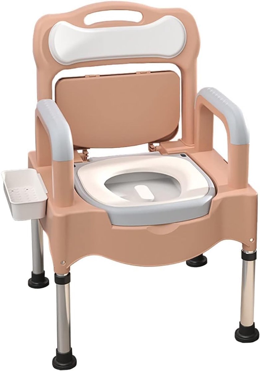 Verstelbare commode stoel - Toiletstoel thuis - Ondersteuning bij zorg - Breder zitvlak - 83cm hoog verstelbaar - Kaki