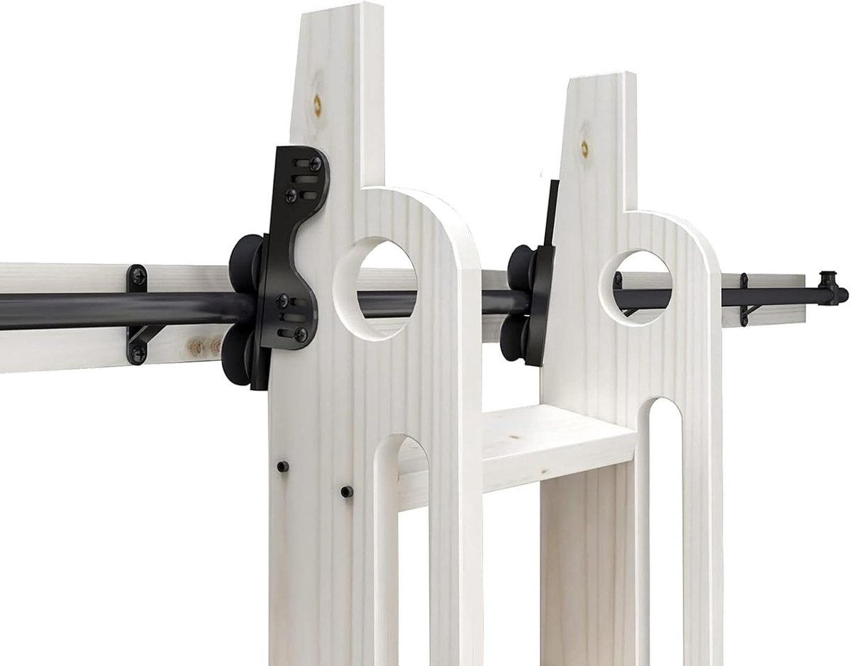 Ladder Rolrail Kit - Schuifdeur Beslag - Hoge Kast Bereiken - Met Vloerwielen - 300cm Lengte - Zwart