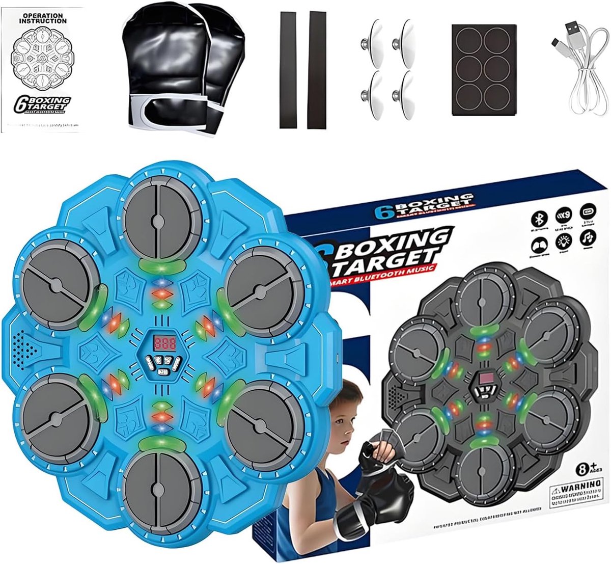 Muziek Boksmachine - Bokstrainer Indoor - Interactieve Training - Draadloos Oplaadbaar - Zie Afbeelding - Blauw