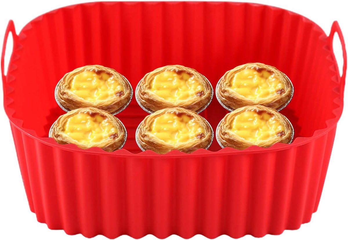 Vierkante bakplaat - Airfryer mand - Veelzijdig koken - Duurzaam design - 21x21 cm - Rood