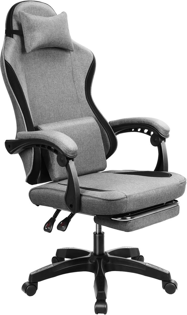 Comfortabele Gaming Stoel - Ergonomische Stoel Bureau - Langdurig Zitten - Verstelbare Ondersteuning - Max 136kg - Grijs