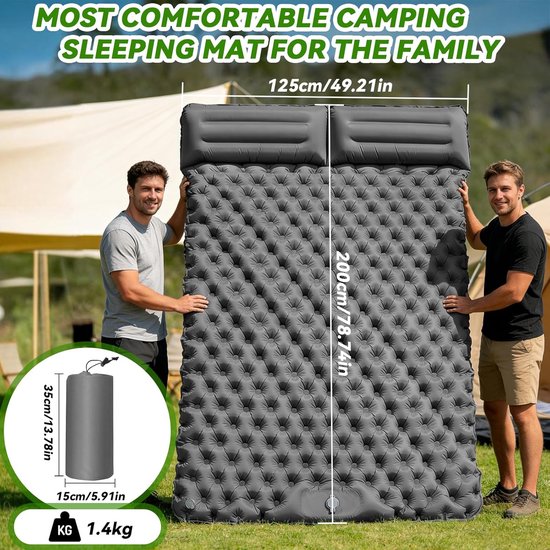 Dubbele Kampeermat - Luchtbed Mat - Comfortabel Kamperen - Geïntegreerde Pedaalpomp - 200x100cm — afbeelding 4