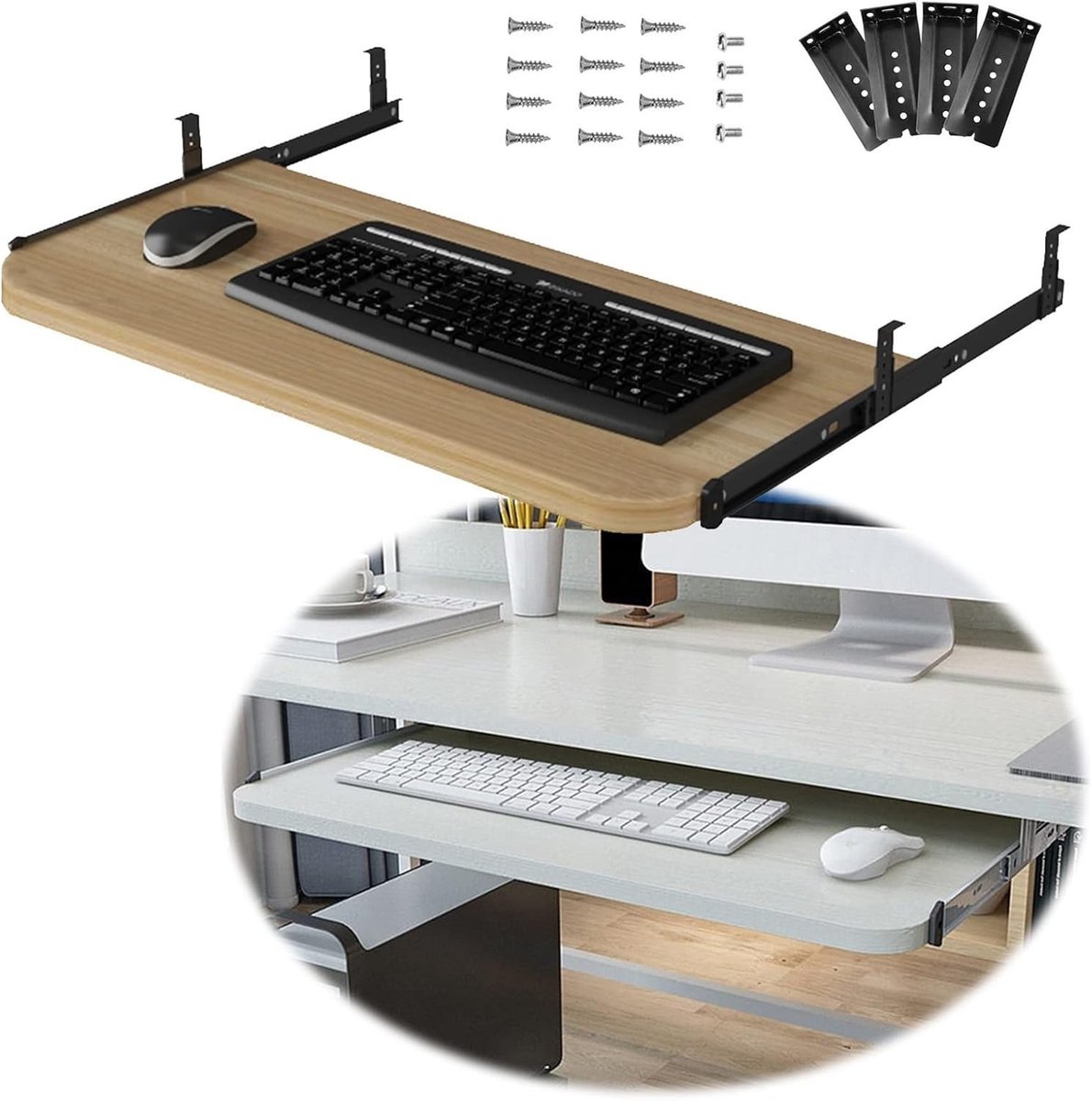 Houten Toetsenbordlade - Bureau Extender - Ergonomisch Werken - In Hoogte Verstelbaar - 60x27cm - Wit