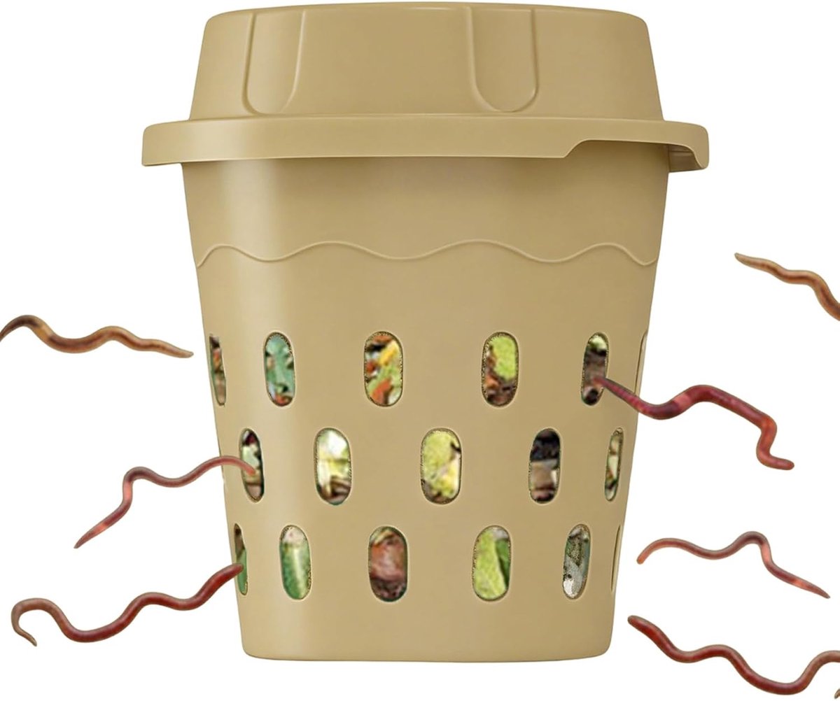Wormencomposter Bak - Buiten Compostbak - Moestuin Bodem - Goede Ventilatie - 24x24x27 cm - Beige