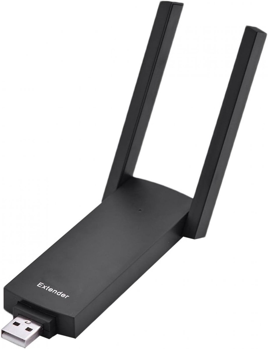 Draadloze WiFi Adapter - Signaal Versterker - Internet Uitbreiden - Dubbele Antenne - Compact Formaat - Zwart