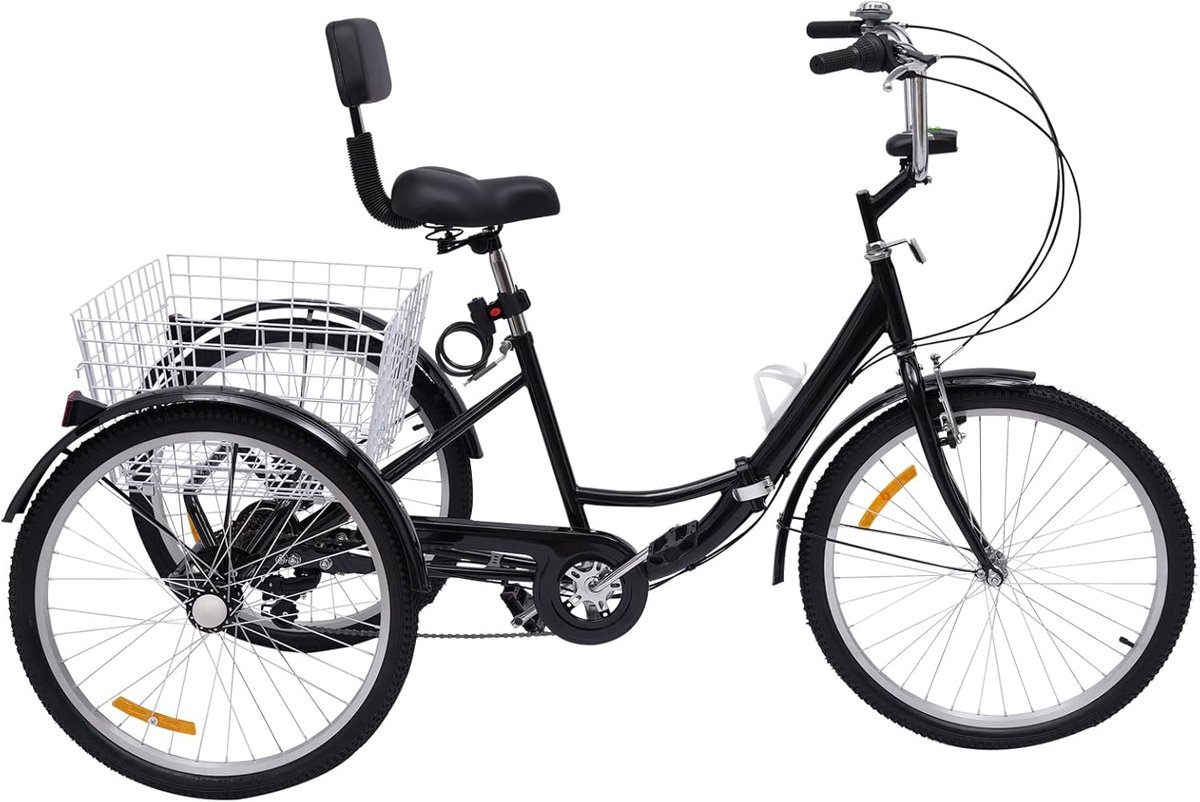 Driewieler voor volwassenen - Vouwfiets driewieler - Comfortabel transport - Grote mand 120kg - 24 inch wielen - Zwart