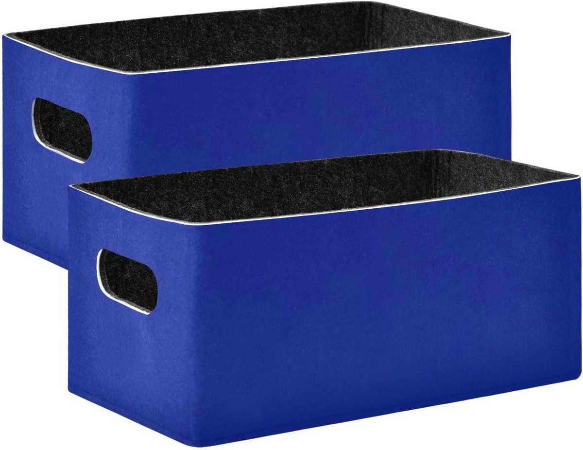 Opbergmand Vilten - Kledingmand Plank - Ruimte Besparen - Stevig Handvat - 25x16x12 cm - Blauw