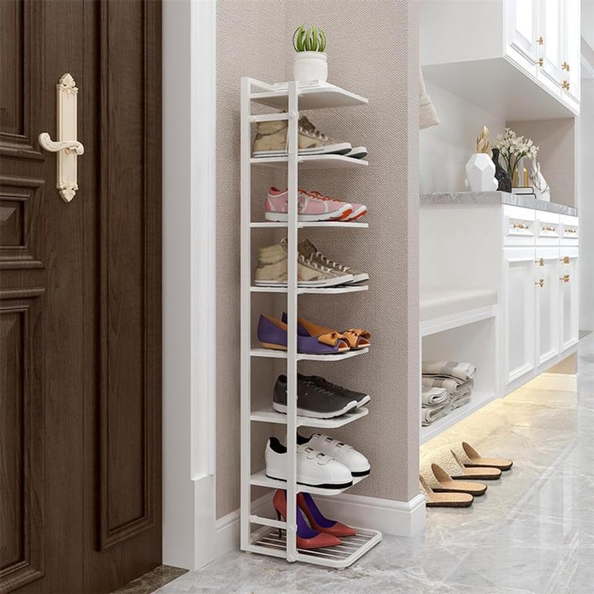 Schoenenrek - Verticale Plank - Ruimte Besparen - Smal Ontwerp - 3 Lagen - Wit