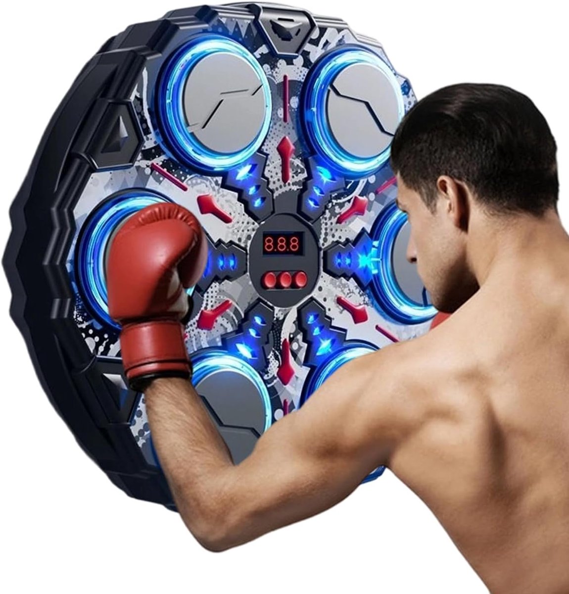 Boksmachine Wandmontage - Slagtrainer Doelkussen - Fitness Training - Instelbare Ritmelichten - 33 x 3 cm - Zilver