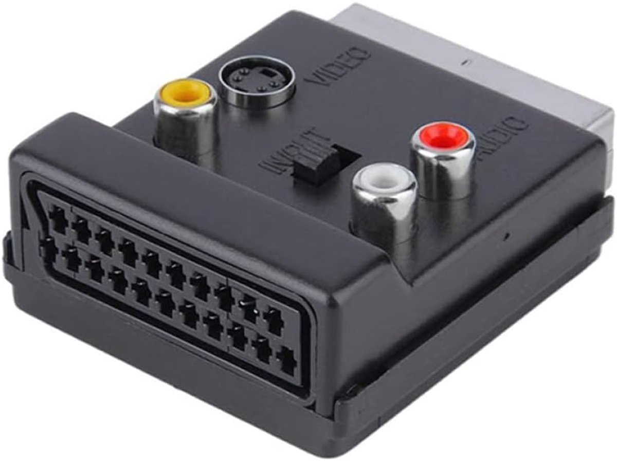 Scart naar RCA - Audio Video Adapter - Signaal Conversie - Schakelbare In Out - 6.5x5.5x2.5cm - Zwart