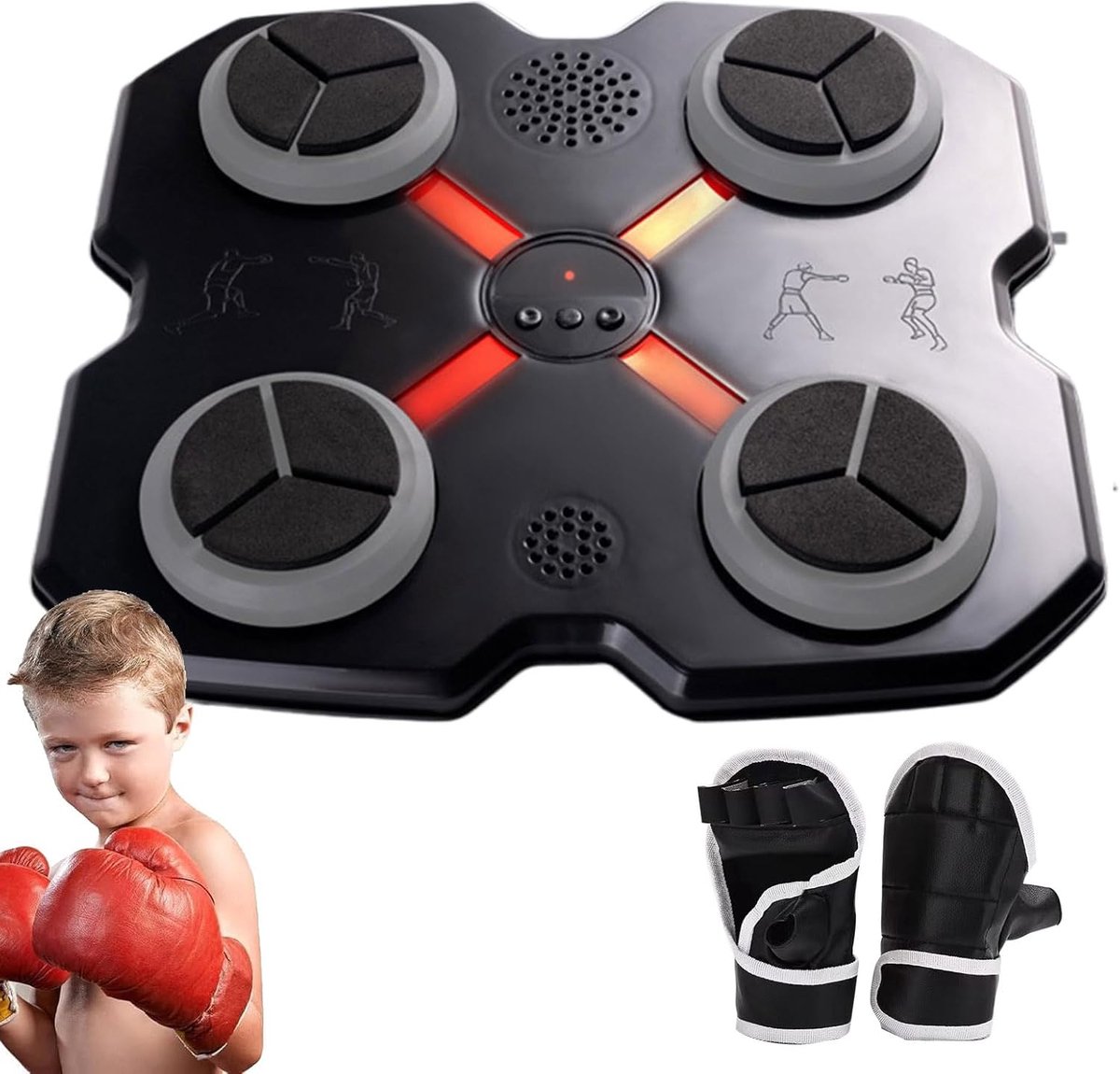 Boksmachine - Muziek Bokszak - Thuis Training - Draadloos Muziek - 28x28cm - Zwart