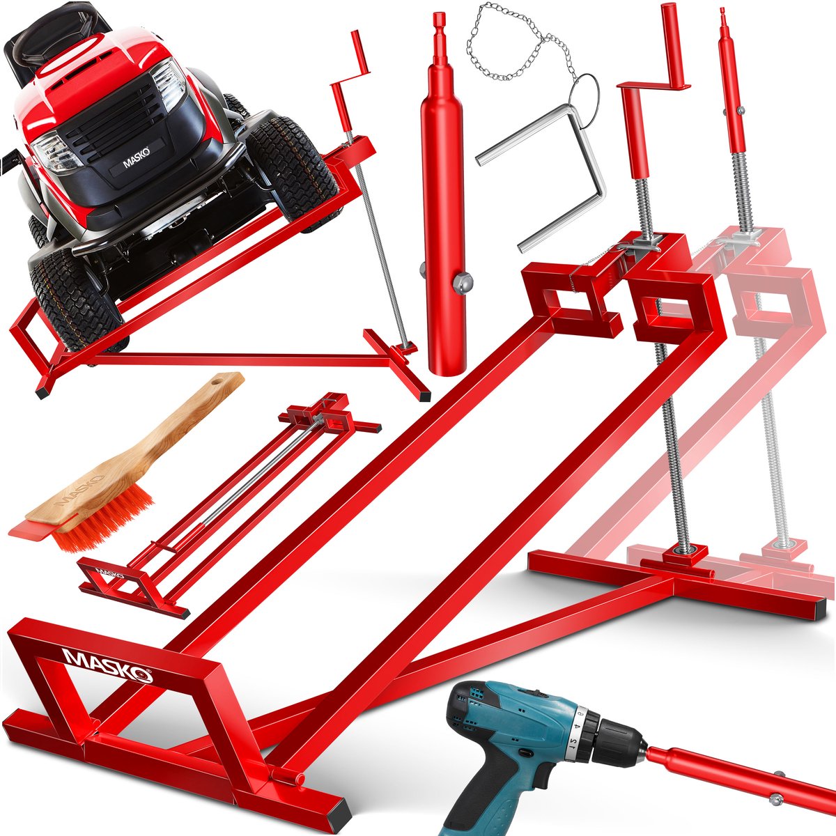 MASKO® Zitmaaierkrik 400kg Lift voor Zitmaaier met Adapter - Zitmaaierlift Krik Systeem