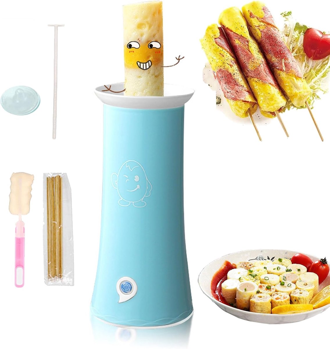 Elektrische Loempia Maker - Automatische Omeletmachine - Snelle Maaltijden Maken - 360 Graden Verwarming - 10x10x21cm - Blauw