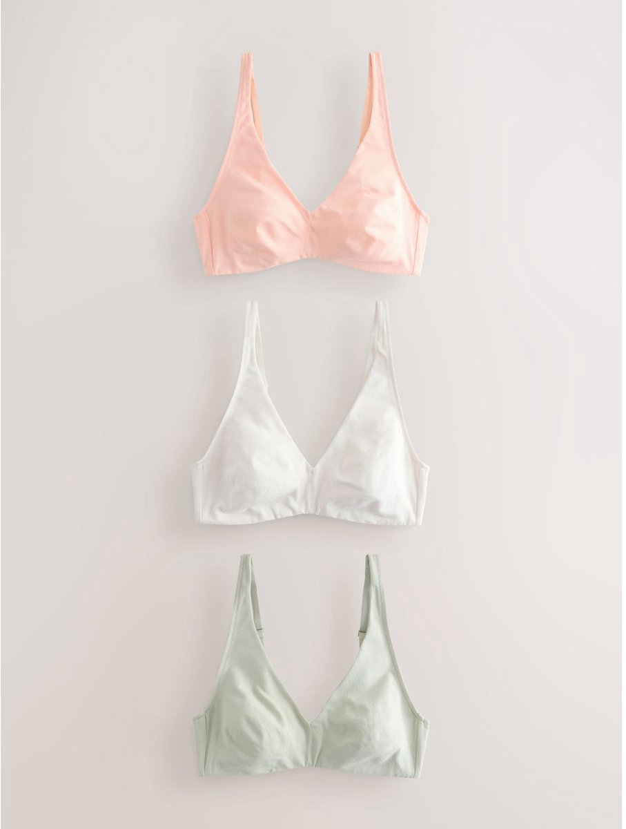 Next Dames - Set van 3 Ultimate Comfort beha's van een katoenmix zonder vullingen en zonder beugel - Crème Green/Orange/Cream