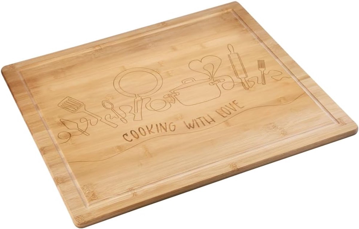 Kookplaat Afdekplaat Buffetplaat Serveerplank Extra Werkblad Met Sapgoot 56 x 50 cm Bamboe Bruin