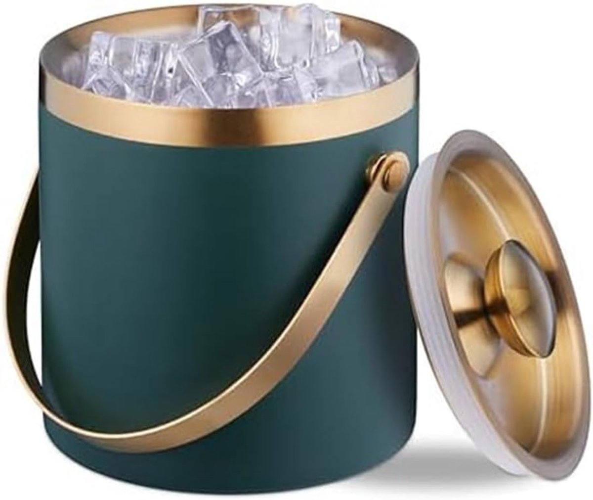 IJsemmer - IJsblokjescontainer - Drank Koelen - Dubbelwandig Edelstaal - 2 Liter - Groen Goud