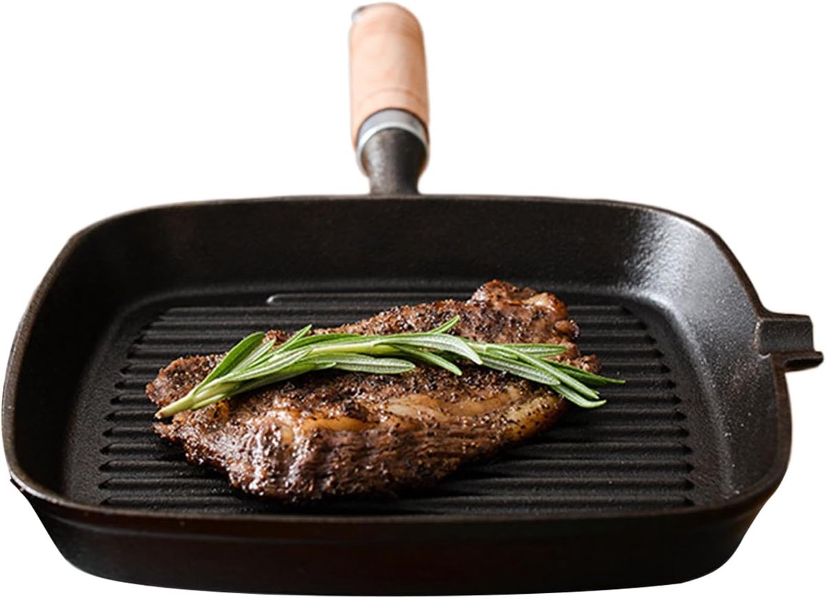 Gietijzeren Grillpan - Bakplaat Keukengerei - Broodjes Burgers Spek - Gelijkmatige Warmteverdeling - 28 x 24 x 45 cm - Zwart