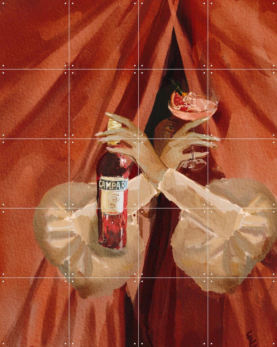 IXXI Campari Lady, Ekaterina Zagorska - 80 x 100 cm - Gratis ophangtool - Grote wanddecoratie en posters - Surrealisme, Speels, Illustraties, Aquarel