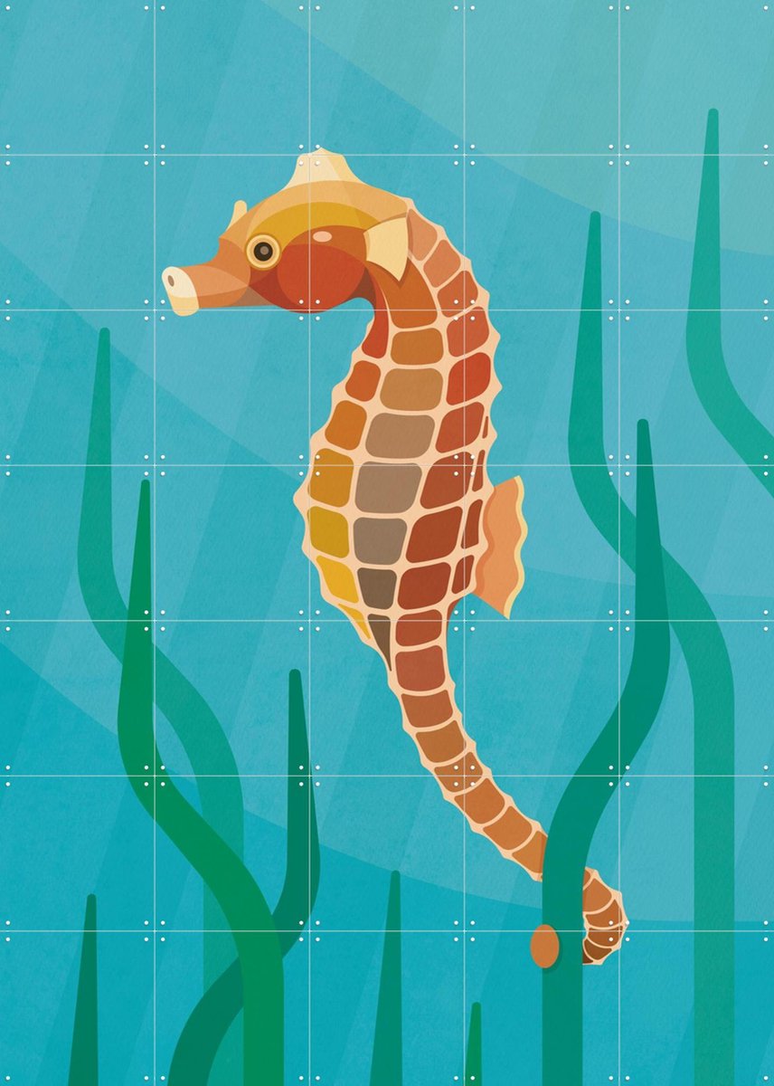 IXXI Zeepaardje, Elke Uijtewaal - 100 x 140 cm - Gratis ophangtool - Grote wanddecoratie en posters - Grafisch Ontwerp, Kinderkamer, Kinderen