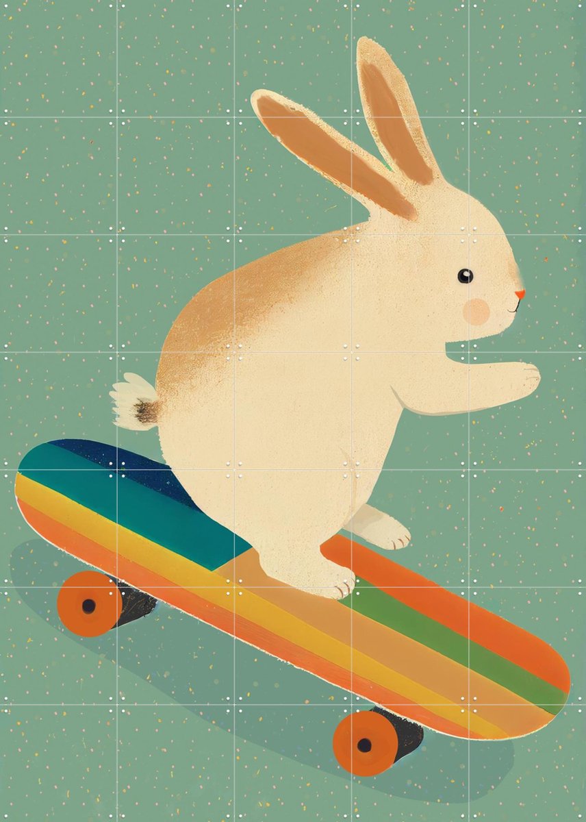IXXI Bunny On Skateboard, Treechild & Various - 100 x 140 cm - Gratis ophangtool - Grote wanddecoratie en posters - Speels, Cartoonesk, Illustraties