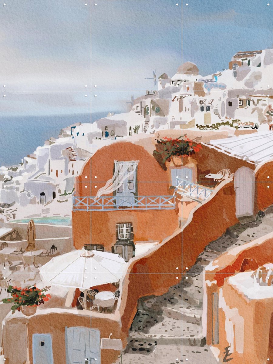 IXXI Parfum from Santorini, Ekaterina Zagorska - 60 x 80 cm - Gratis ophangtool - Grote wanddecoratie en posters - Illustraties, Aquarel