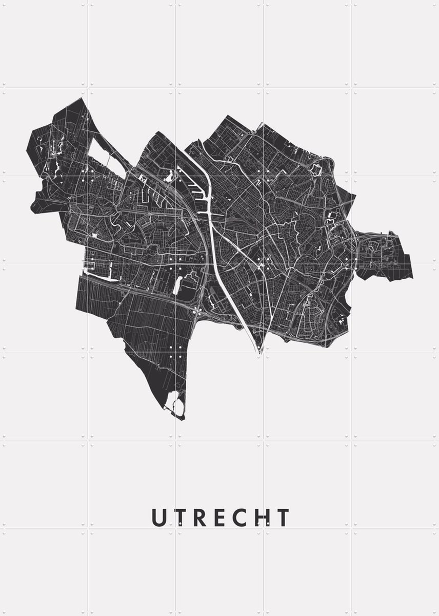 IXXI Utrecht City Map, Kunst in Kaart - 100 x 140 cm - Gratis ophangtool - Grote wanddecoratie en posters - Grafisch Ontwerp, Abstract, Minimalisme