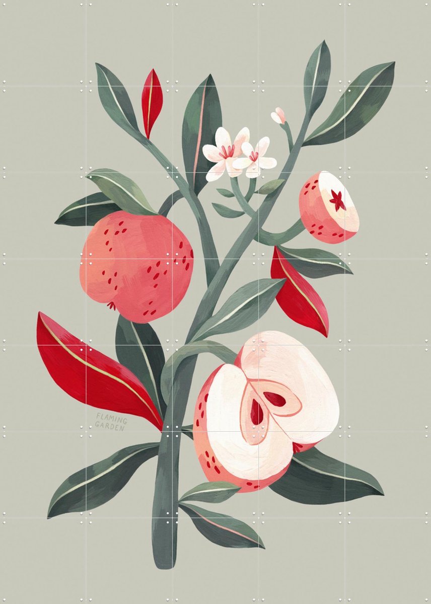 IXXI Apple Tree, Flaming Garden - 100 x 140 cm - Gratis ophangtool - Grote wanddecoratie en posters - Illustraties, Botanisch, Eten & Drinken