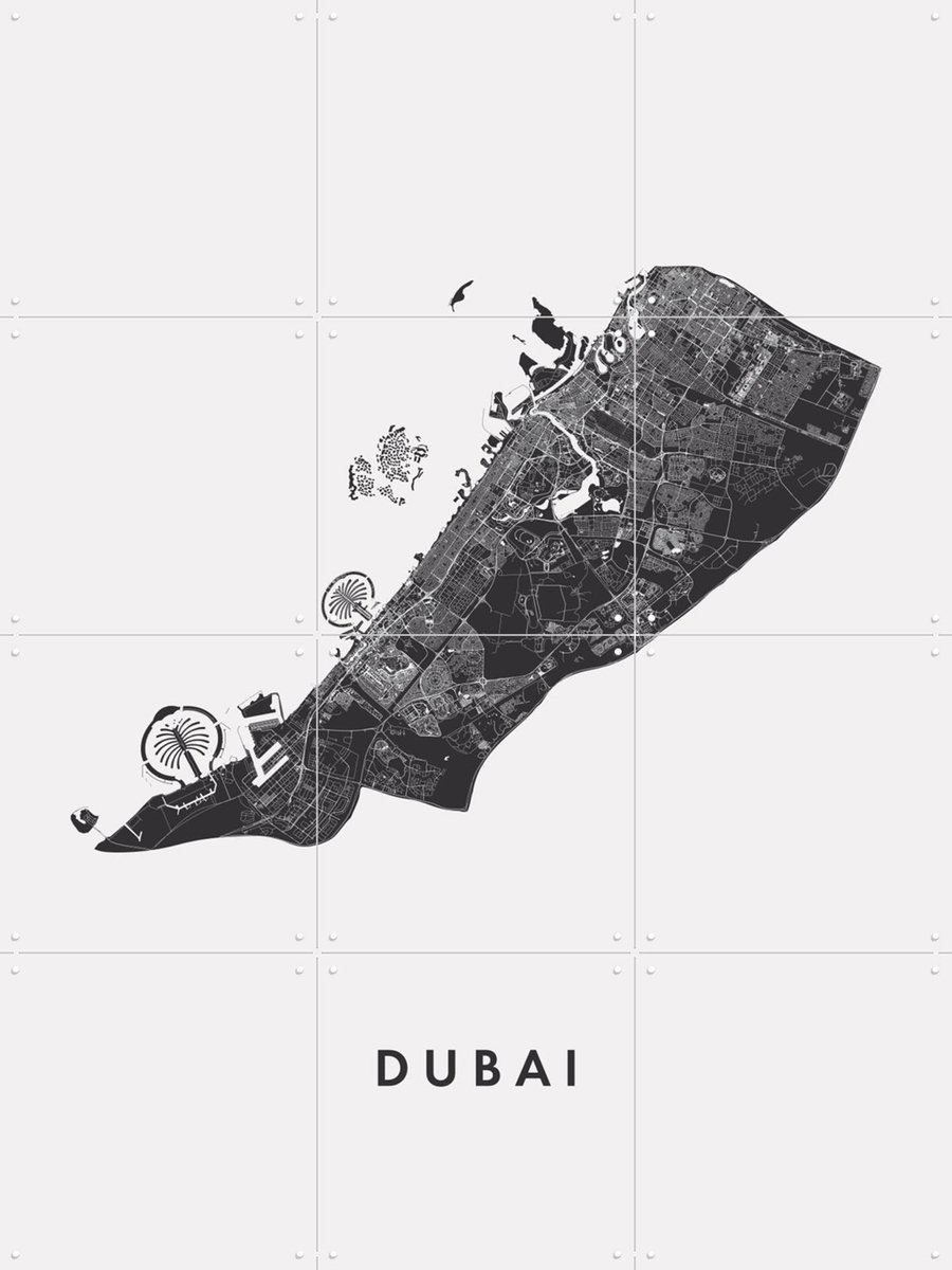 IXXI Dubai City Map, Kunst in Kaart - 60 x 80 cm - Gratis ophangtool - Grote wanddecoratie en posters - Minimalisme, Grafisch Ontwerp, Geometrische