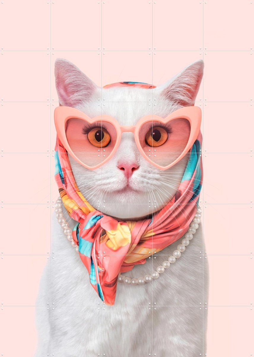 IXXI Fashion Cat, Paul Fuentes - 100 x 140 cm - Gratis ophangtool - Grote wanddecoratie en posters - Fotografie, Kleurrijk, Illustraties, Pop art