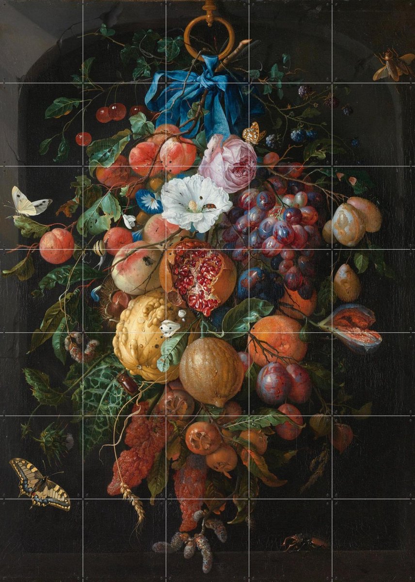IXXI Festoen van vruchten en bloemen, Jan Davidsz. De Heem & Rijksmuseum - 100 x 140 cm - Gratis ophangtool - Grote wanddecoratie en posters -
