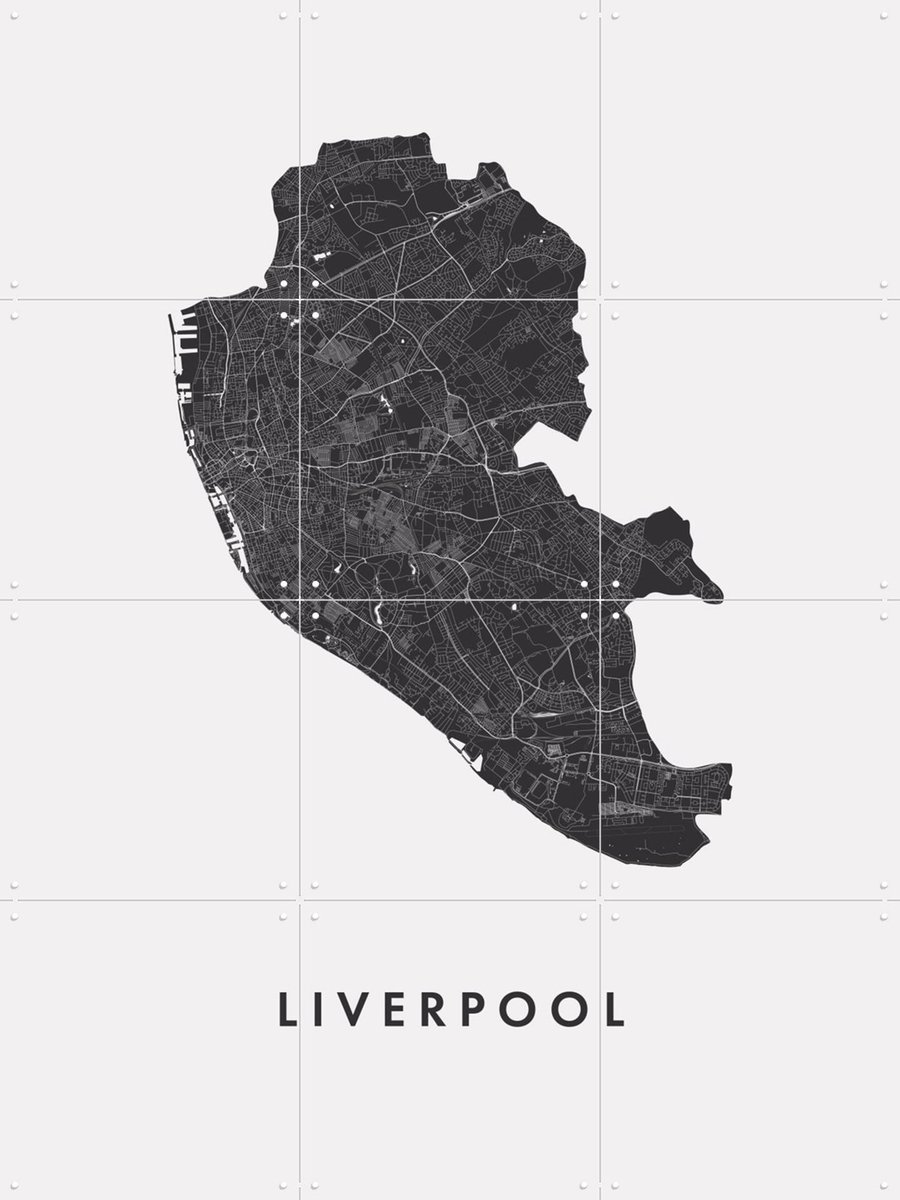 IXXI Liverpool City Map, Kunst in Kaart - 60 x 80 cm - Gratis ophangtool - Grote wanddecoratie en posters - Abstract, Grafisch Ontwerp, Minimalisme