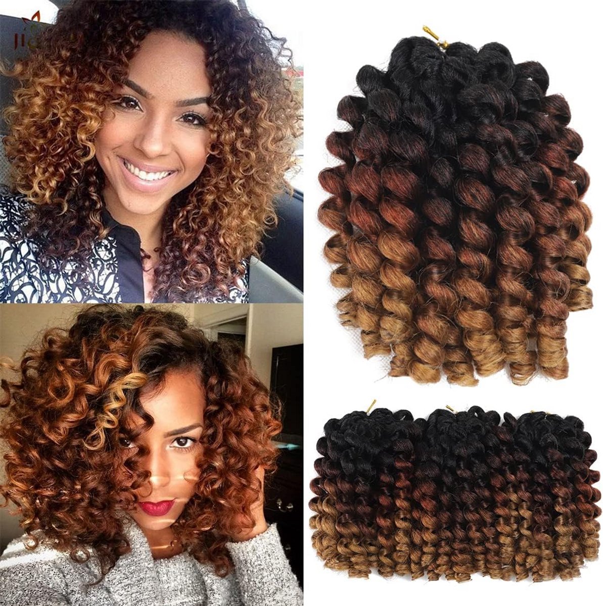 Wand Curl Crochet Vlechthaar - Korte Ringlet Twist Extensions met Bouncy Krulpatroon