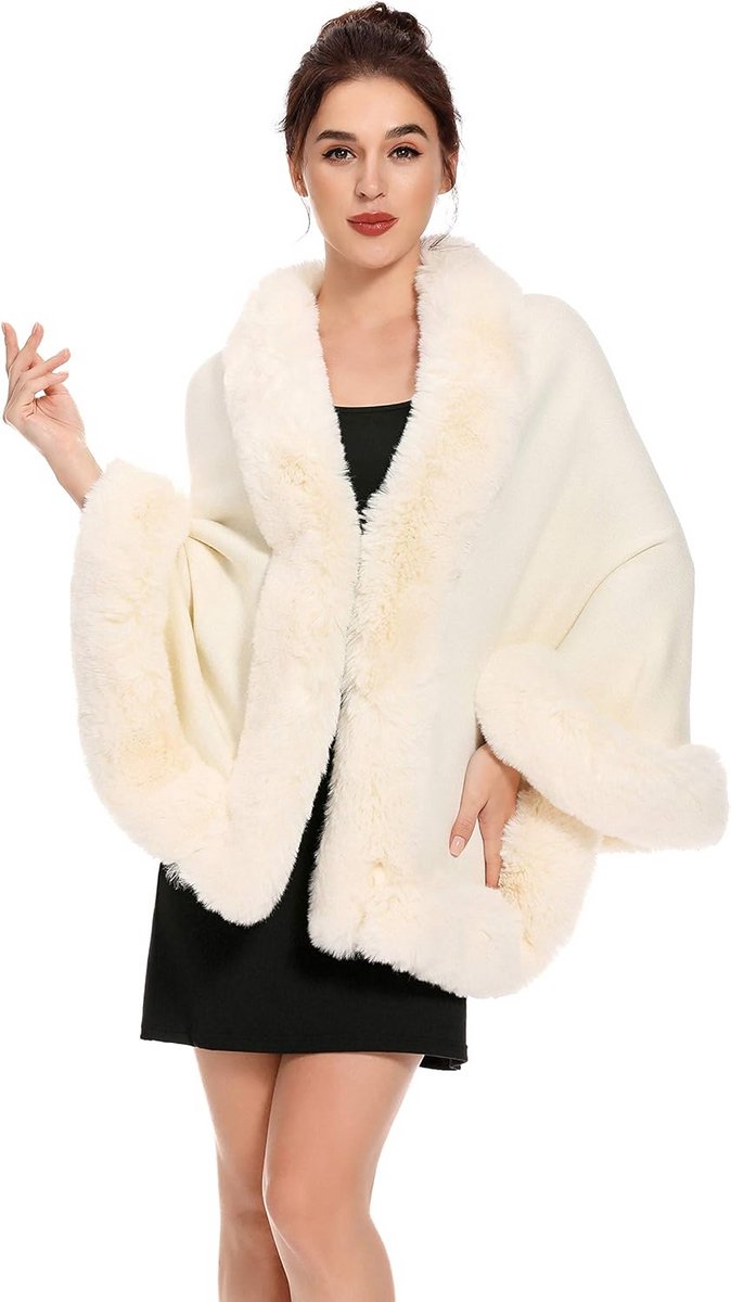 Dames Winter Faux Fur Sjaal Stola Cape Warm Gebreid