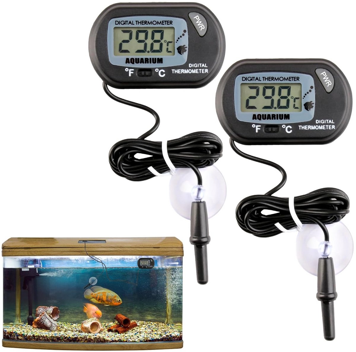 Set van 2 Digitale Aquariumthermometers met LCD en Nauwkeurige Meting