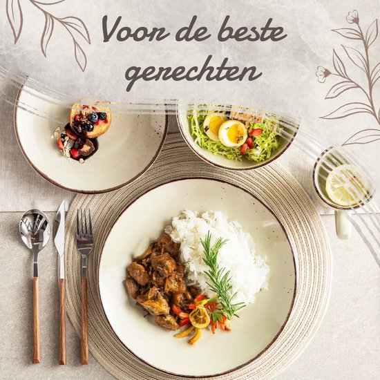 Luxe Serviesset - 48 delig - 12 persoons - Keramisch - Bordenset - Dinner platen - Dessertborden - Mokken - Kommen - Beige — afbeelding 4