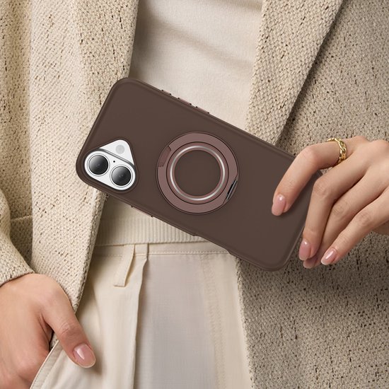 IYUPP Coque compatible avec iPhone 17 Coque - Compatible avec MagSafe - Support Magnétique Rotatif 360° - Coque Arrière Kickstand Ring - Ring Stand - Marron