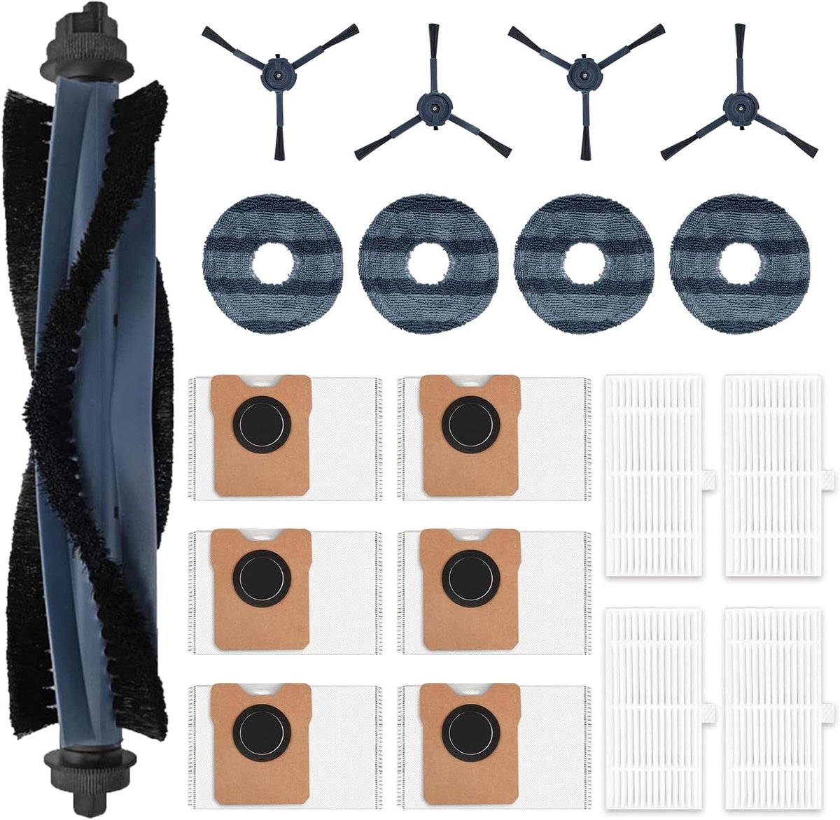 robotstofzuiger onderhoudsset - 19 stuks - Vervangende Onderdelen - Geschikt voor Eufy Robotstofzuiger OMNI C20 - Inclusief 6 stofzuigerzakken & 1 Roterende borstel & 4 zijborstels & 4 dweildoeken & 4 Filter - Complete Reinigingsset