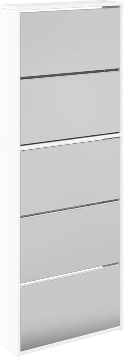 vidaXL Schoenenkast - met - spiegel - 5-laags - 63x17x169,5 - cm - hoogglans - wit hoogglans wit