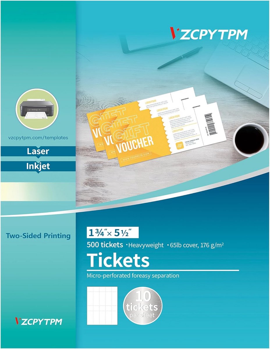 500 Blanco Afdrukbare Trekking Tickets met Afscheurstrook voor Evenementen