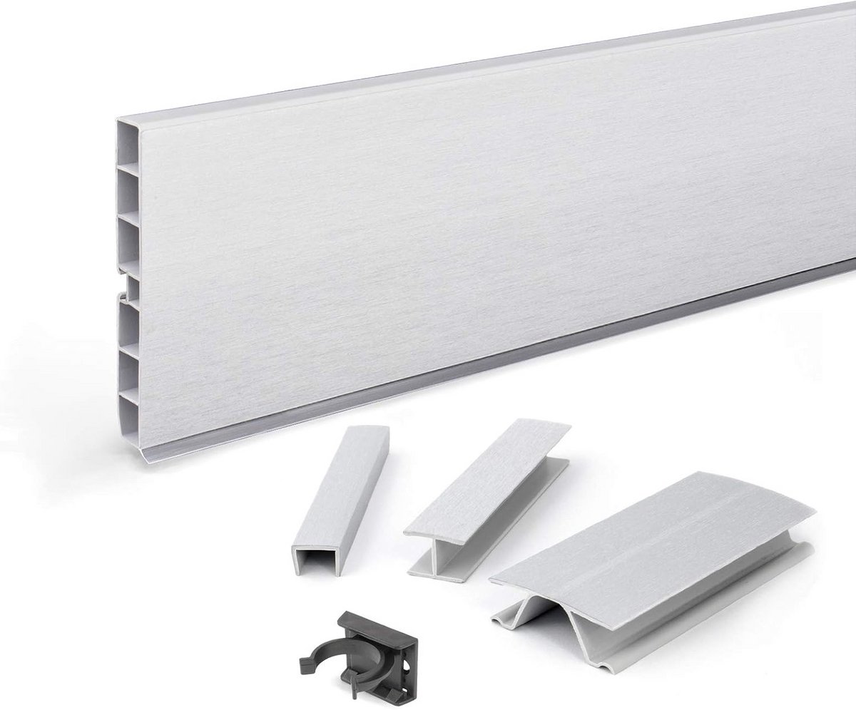Keukenplint 100mm Aluminium Satijn Kunststof Sokkel Afsluitstrip 3 Meter