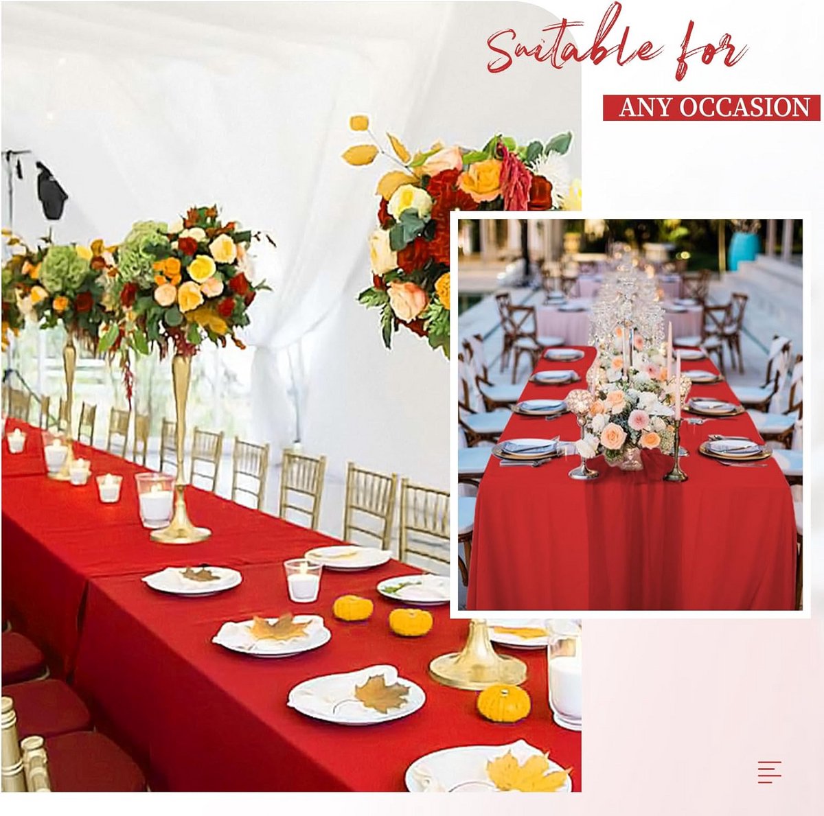 Rechthoekig Tafelkleed Polyester Rood Decoratief voor Feest en Diner