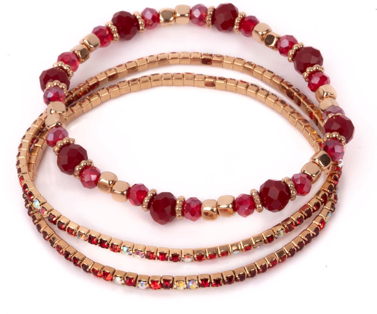 Great Pretenders - Set van 3 armbanden met rode robijnen - Rood