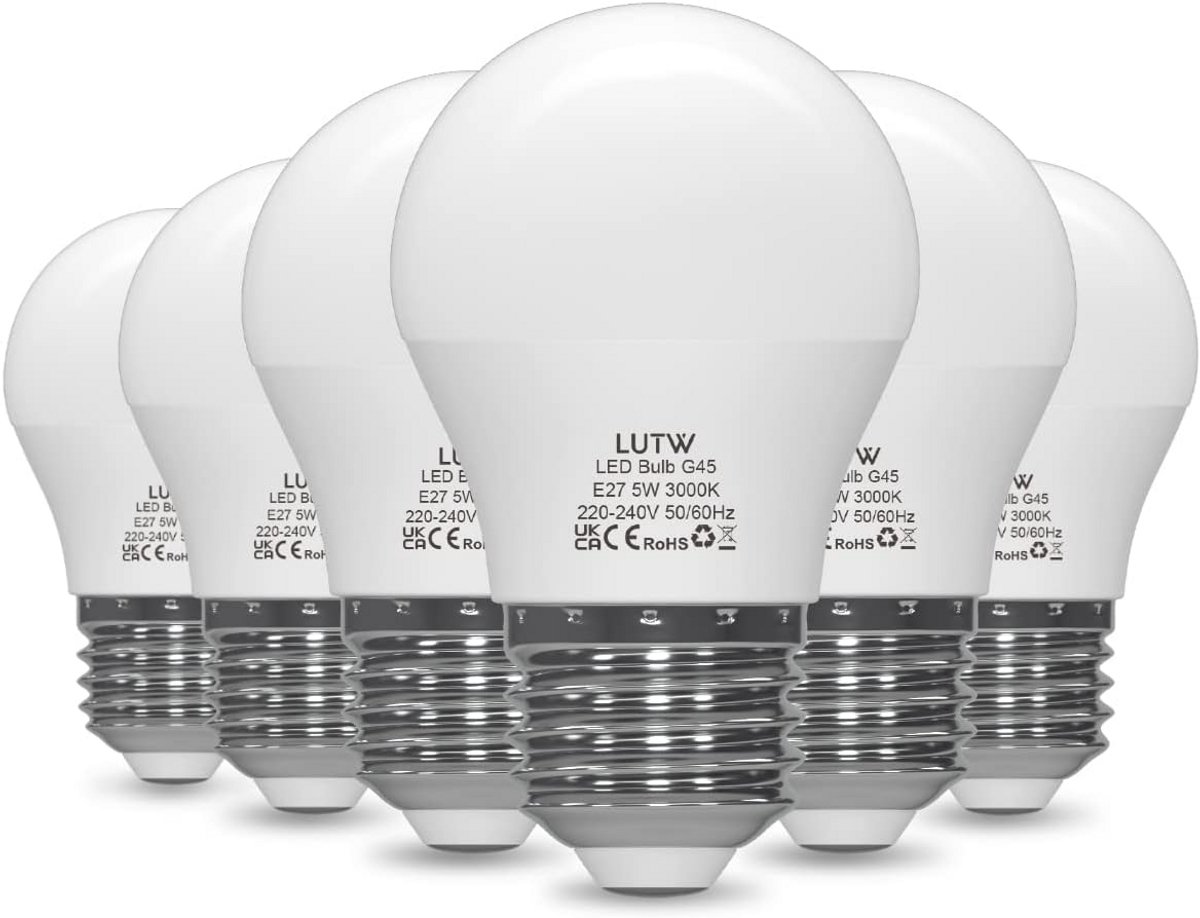 E27 LED Lampen 5W Warm Wit 3000K G45 Golfbal Energiezuinig (6-Pack)