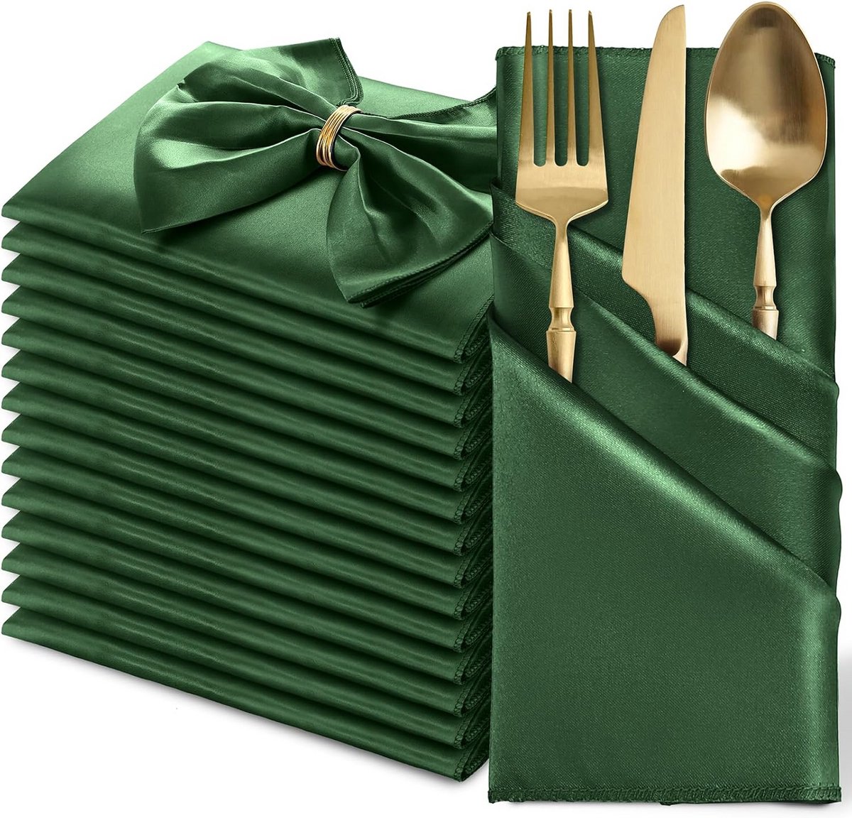12 Stuks Vierkante Groene Satijnen Servetten 50x50 cm Luxe Tafellinnen