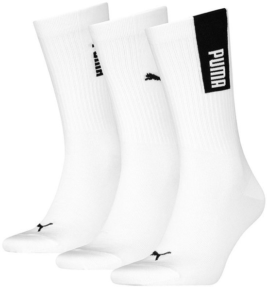 PUMA unisex 3P sokken crew logo wit
