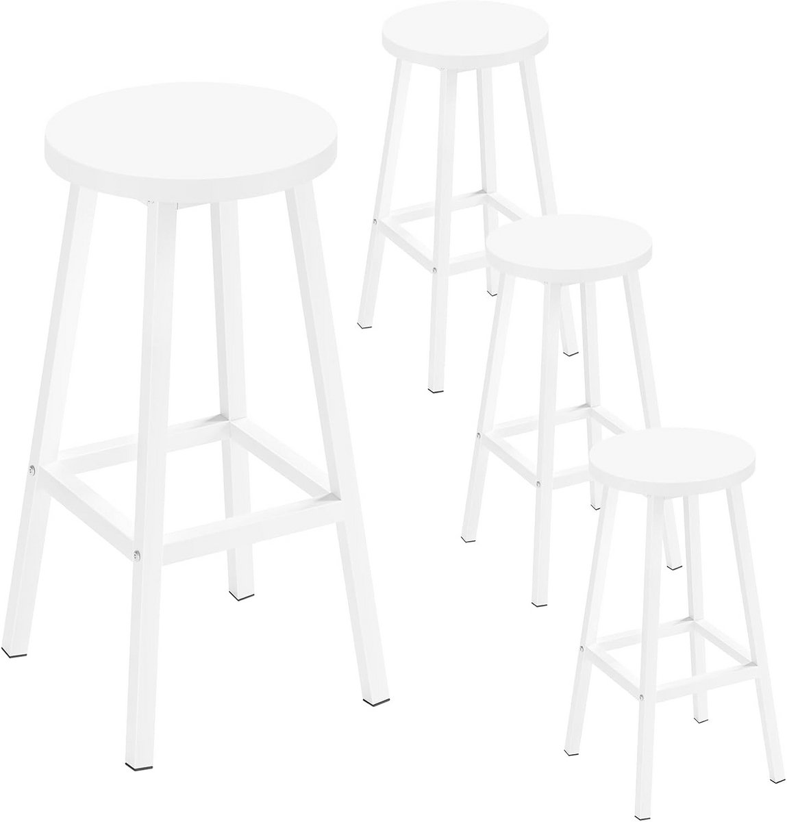 Set van 4 Ronde Barkrukken Wit met Metalen Frame en Voetensteun - Hoogte 64,5 cm