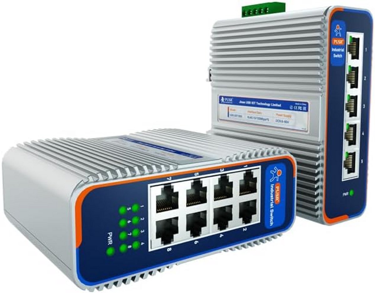 8-Poorts Industriële Ethernet Switch - 100M, Plug & Play, Hoge Temperatuurbestendig (-40℃ tot 85℃)